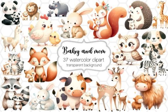 37 Baby and Mom Animal Cliparts PNG: A Designer's Toolkit for Heartfelt Projects