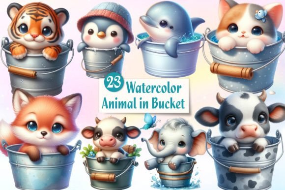 Adorable Design Assets: The Cute Animal in Bucket Clipart Bundle