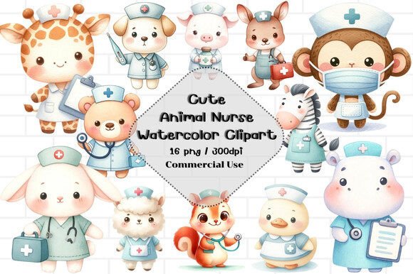 Charming Care: Using Cute Animal Nurse Watercolor Clipart