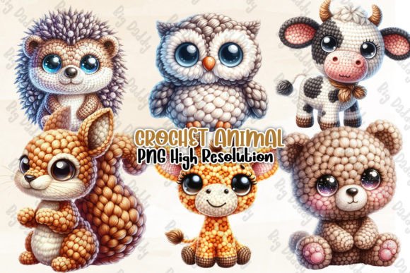 Charming Crochet Animal Sublimation Clipart PNG for Designs