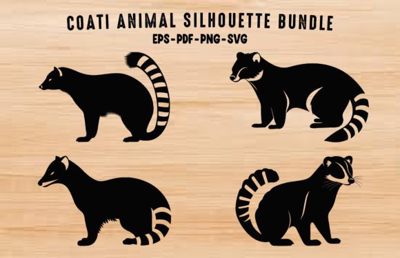 Coati Animal Black Silhouette Vector Set for Creative Projects