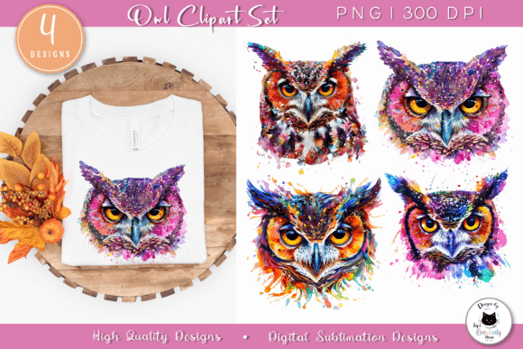 Colorful Owl Clipart: Vibrant Sublimation Designs for Creators