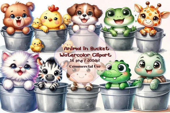 Creative Uses for Animal in Bucket Watercolor Clipart