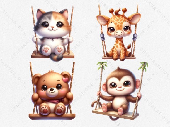 Cute Kawaii Animal on Swing PNG Clipart: A Versatile Design Asset