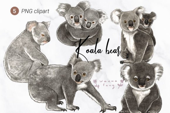 Koala Bear Watercolor Animal Clipart: Charming Design Assets