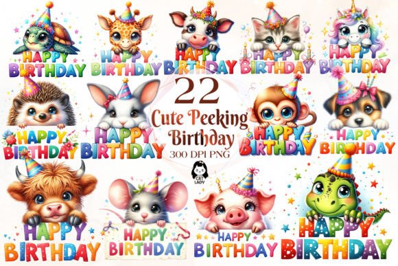 Peeking Birthday Animal Clipart Bundle: 22 Adorable PNGs