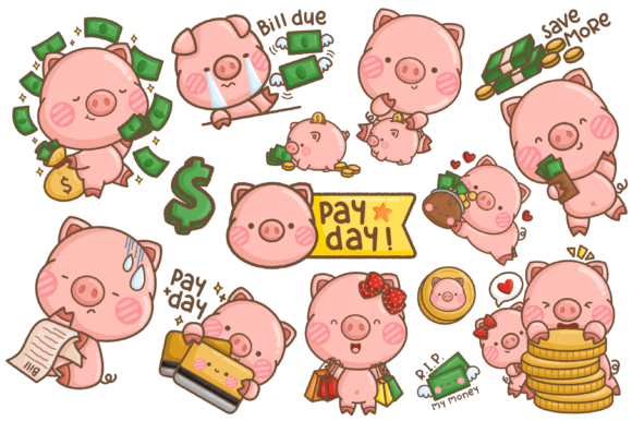 Piggy Payday Clipart: Animal Work Money Designs