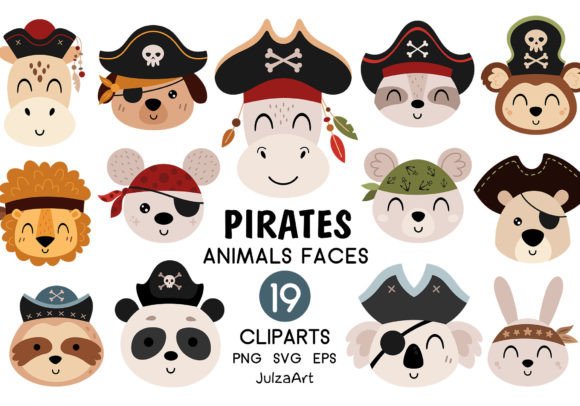 Pirate Animal Clipart and Sailor Animal Svg for Creative Projects