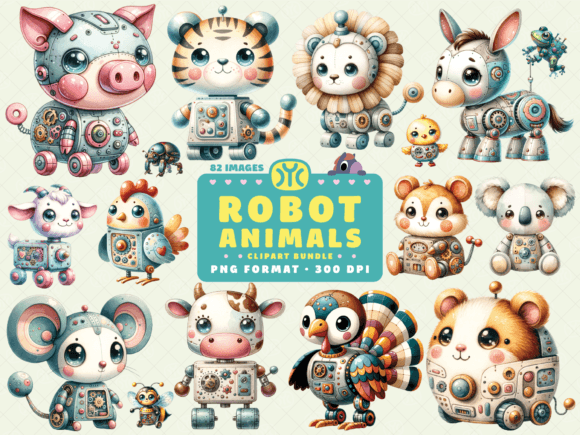 Unleashing Whimsy: A Designer's Take on Watercolor Robot Animal Clipart