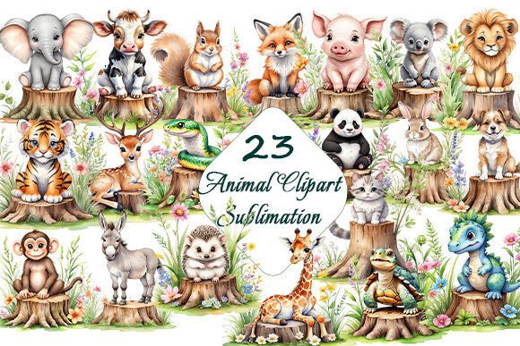 Whimsical Charm: Cute Animal with Tree Stamp Sublimation for Modern Designs