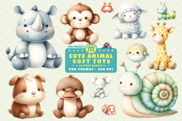 Whimsical Watercolor Animal Soft Toys Clipart for Creative Projects